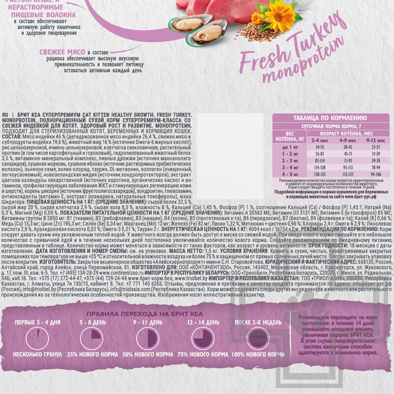 Брит Кеа Kitten Healthy Growth Корм для котят, беременных и кормящих кошек, с индейкой