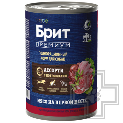 Брит Премиум Adult Консервы для собак всех пород, с мясным ассорти и потрошками