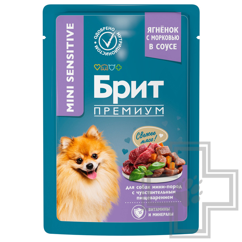 Брит Премиум Sensitive Пресервы для собак мелких пород с ЧП, с ягненком и морковью в соусе