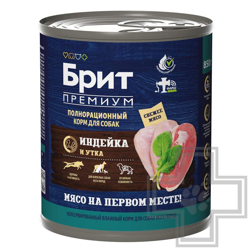 Брит Премиум Adult Консервы для взрослых собак всех пород, с индейкой и уткой