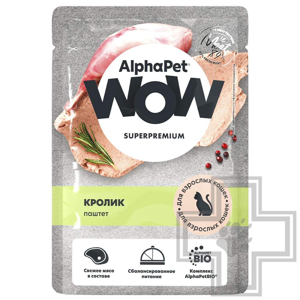 AlphaPet WOW Пресервы для взрослых кошек, паштет из кролика