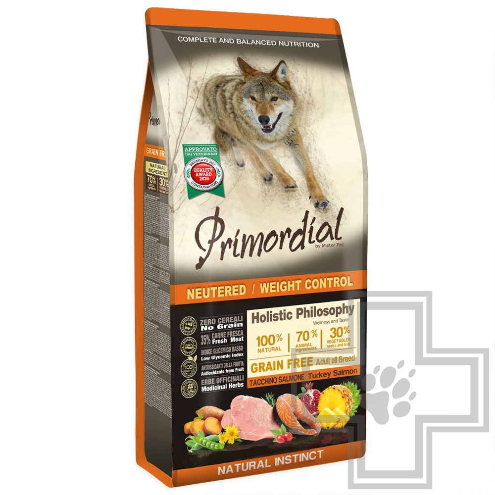 Primordial Neutered / Weight Сontrol Корм для взрослых стерилизованных собак, с индейкой и лососем