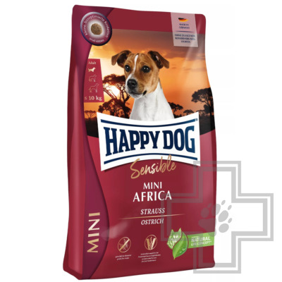 Happy Dog Sensible Mini Africa Корм для взрослых привередливых собак мелких пород, со страусом