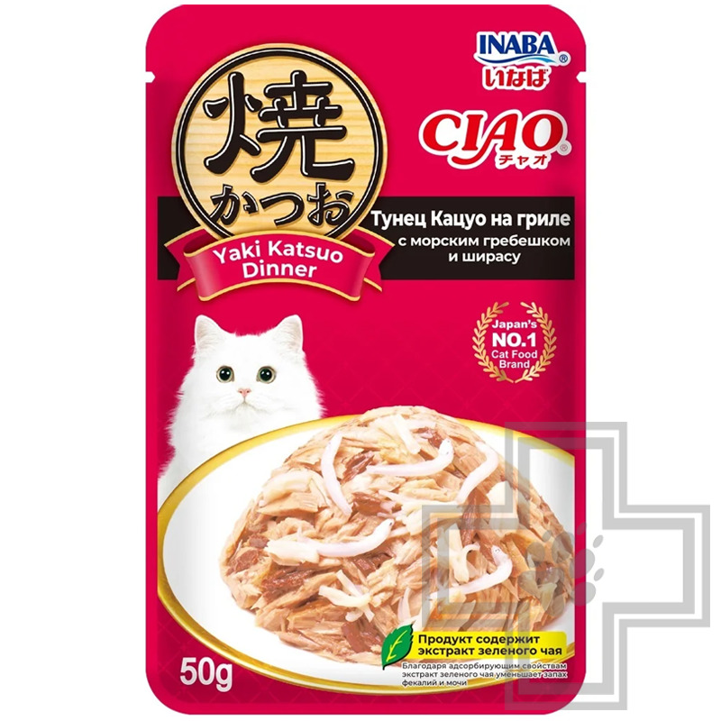INABA CIAO Yaki Katsuo Dinner Пресервы для кошек, с тунцом Кацуо на гриле, гребешком и ширасу