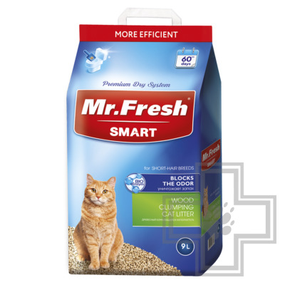 Mr. Fresh SMART Наполнитель древесный комкующийся для короткошерстных кошек