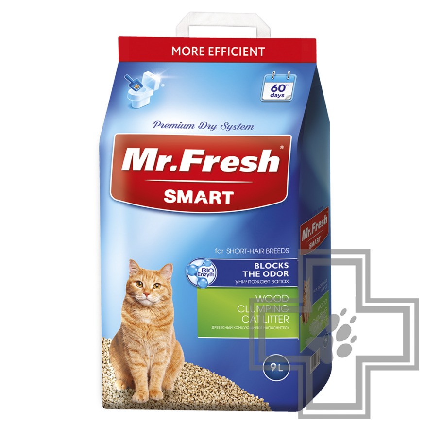 Mr. Fresh SMART Наполнитель древесный комкующийся для короткошерстных кошек