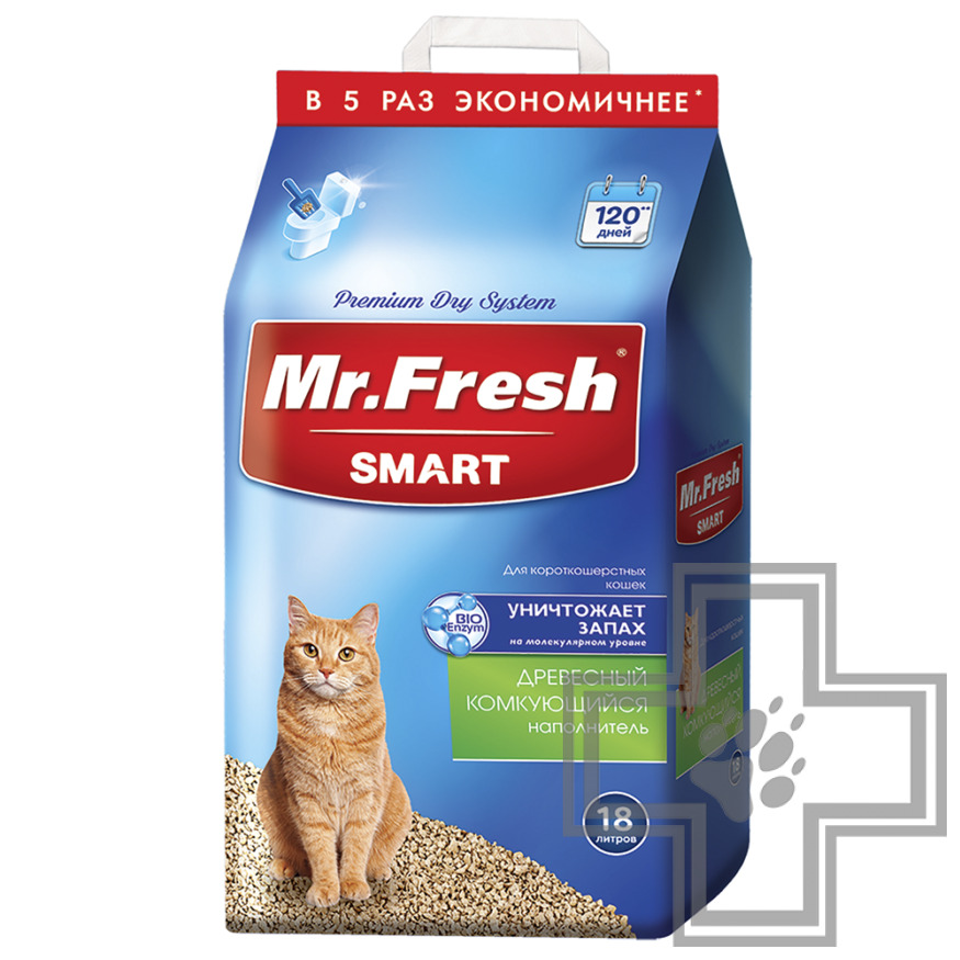 Mr. Fresh SMART Наполнитель древесный комкующийся для короткошерстных кошек