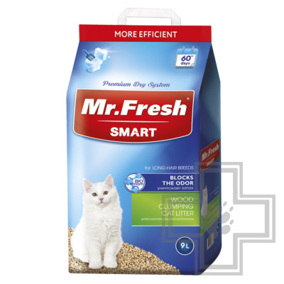 Mr. Fresh SMART Наполнитель древесный комкующийся для длинношерстных кошек