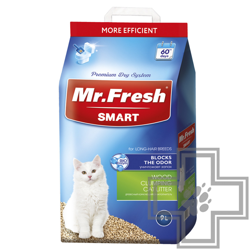Mr. Fresh SMART Наполнитель древесный комкующийся для длинношерстных кошек