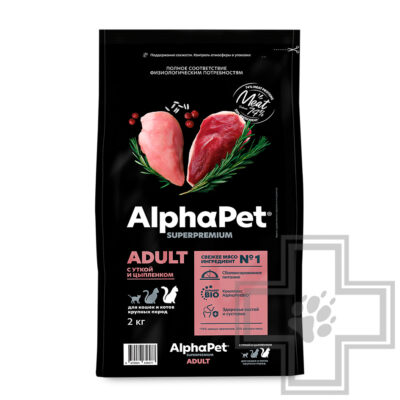 AlphaPet Superpremium Adult Корм для взрослых кошек крупных пород, с уткой и цыпленком