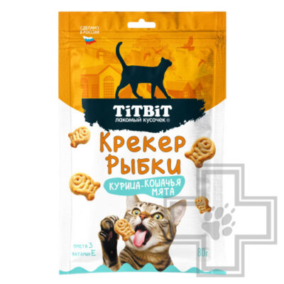 TiTBiT Крекер рыбки для кошек, со вкусом курица-кошачья мята