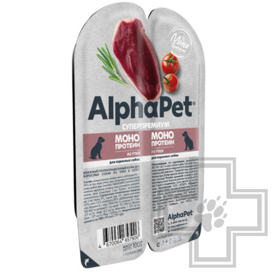 AlphaPet Superpremium MONOPROTEIN Пресервы для взрослых собак, с уткой в соусе