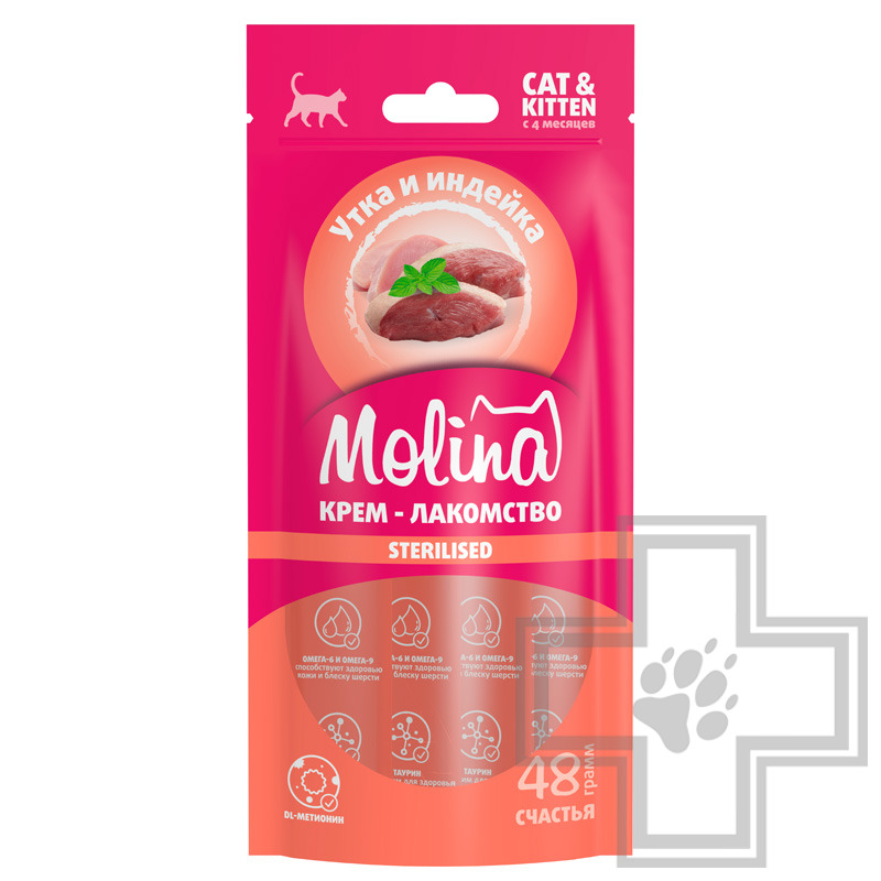 Molina Крем-лакомство для стерилизованных кошек, с уткой и индейкой