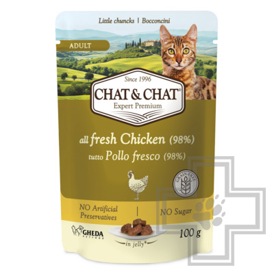 Chat&Chat Пресервы для взрослых кошек, с курицей в желе