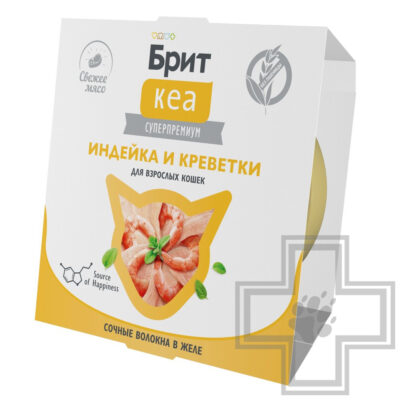 Брит Кеа Консервы для взрослых кошек, с индейкой и креветками в желе
