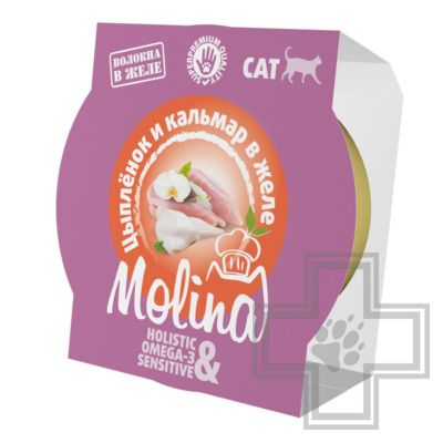 Molina Консервы для взрослых кошек, цыпленок и кальмар в желе