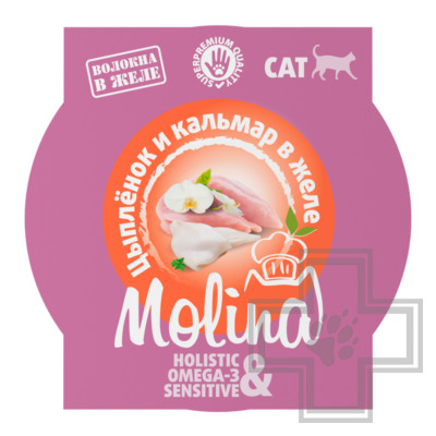 Molina Консервы для взрослых кошек, цыпленок и кальмар в желе