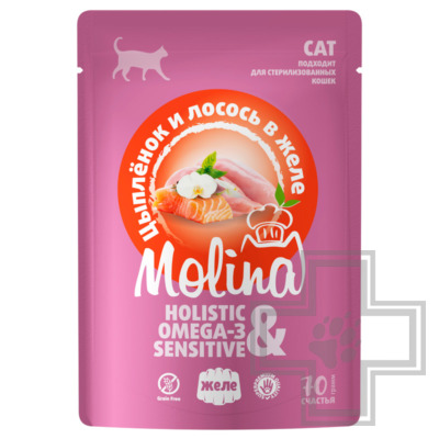 Molina Пресервы для взрослых кошек, цыпленок и лосось в желе