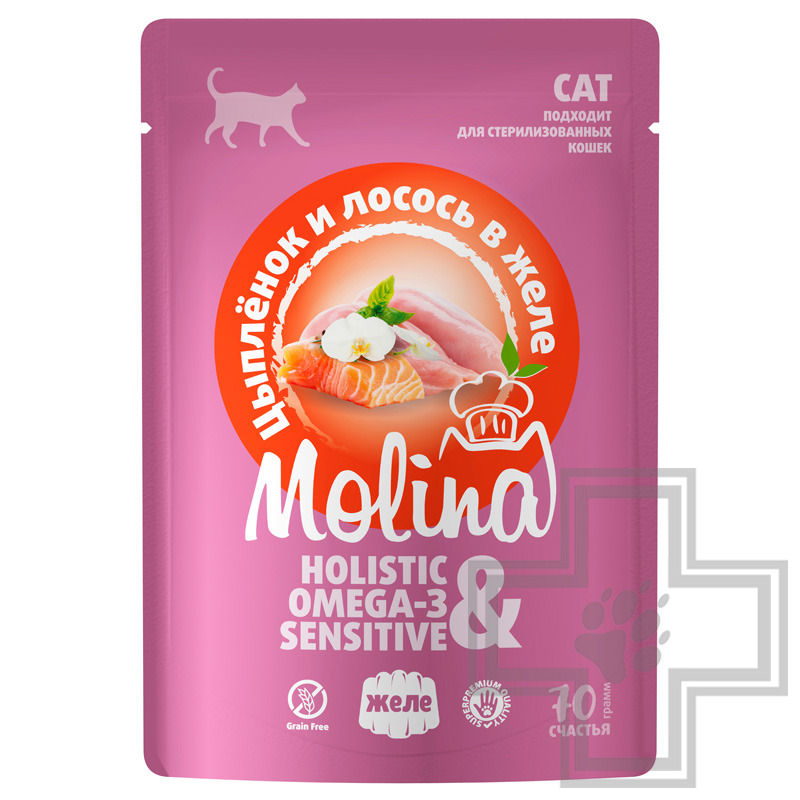 Molina Пресервы для взрослых кошек, цыпленок и лосось в желе