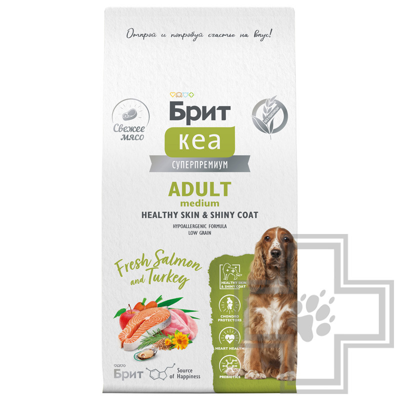 Брит Кеа Adult Healthy Skin&Shiny Coat Корм для взрослых собак средних пород, с лососем и индейкой