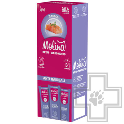 Molina Anti-Hairball Функциональное крем-лакомство для выведению комков шерсти у кошек, с лососем