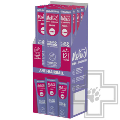 Molina Anti-Hairball Функциональное крем-лакомство для выведению комков шерсти у кошек, с лососем