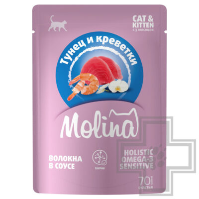 Molina Пресервы для котят и взрослых кошек, с тунецом и креветками в соусе