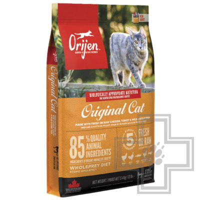 Orijen Original Cat Корм беззерновой для котят и взрослых кошек, с курицей, индейкой и рыбой