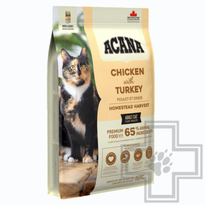 Acana Homestead Harvest Корм низкозерновой для взрослых кошек всех пород, с курицей и индейкой