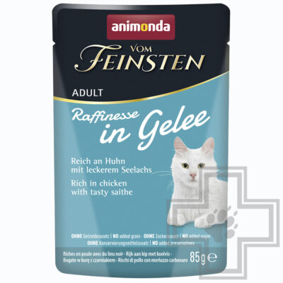 Vom Feinsten Adult Пресервы для взрослых кошек, c курицей и филе минтая в желе